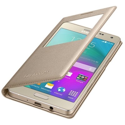 Samsung Galaxy A5 S View Cover atverčiamas auksinis odinis dėklas / Priedai.lt