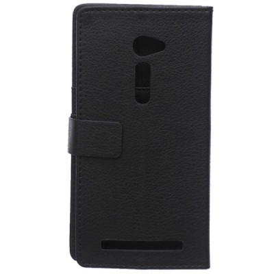Asus Zenfone 2 5.0 (ZE500CL) atverčiamas juodas odinis Litchi dėklas - piniginė / Priedai.lt