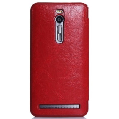 Asus Zenfone 2 5.5 (ZE550ML, ZE551ML) solīds atvēramais ādas sarkans maciņš - maks / Vacins.lv