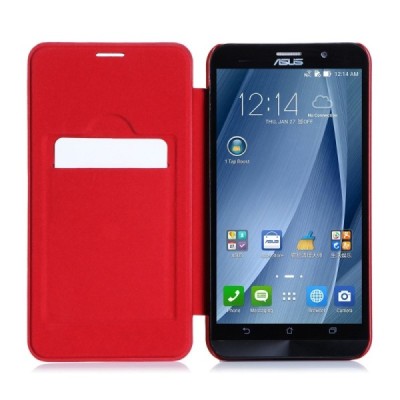 Asus Zenfone 2 5.5 (ZE550ML, ZE551ML) solīds atvēramais ādas sarkans maciņš - maks / Vacins.lv