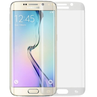 Samsung Galaxy S6 Edge (G925) „3D“ 9H Tempered Glass sustiprintos apsaugos skaidrus (permatomas) pilnai dengiantis apsauginis ek