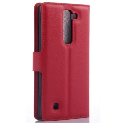 LG G4c (H525) atverčiamas raudonas odinis Litchi dėklas - piniginė / Priedai.lt