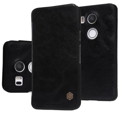 Prabangus „Nillkin“ Qin serijos juodas odinis atverčiamas LG Nexus 5X dėklas / Priedai.lt