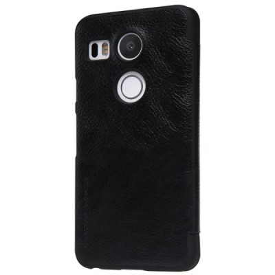 Prabangus „Nillkin“ Qin serijos juodas odinis atverčiamas LG Nexus 5X dėklas / Priedai.lt