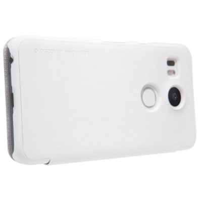 Prabangus „Nillkin“ Qin serijos baltas odinis atverčiamas LG Nexus 5X dėklas / Priedai.lt