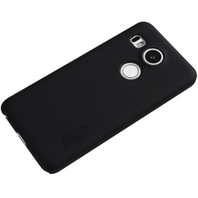 LG Nexus 5X Nillkin Frosted Shield juodas plastikinis dėklas + apsauginė ekrano plėvelė / Priedai.lt