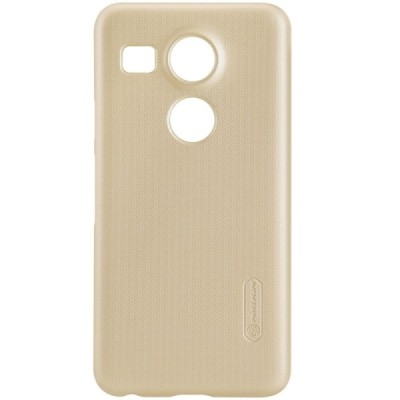 LG Nexus 5X Nillkin Frosted Shield auksinis plastikinis dėklas + apsauginė ekrano plėvelė / Priedai.lt