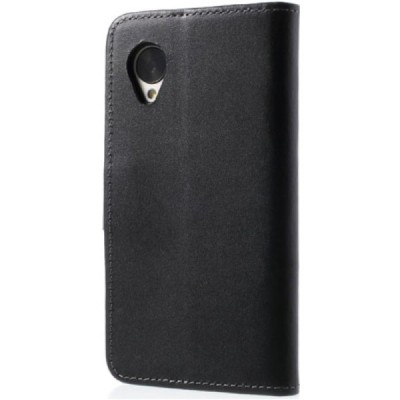 LG Nexus 5 E980 atvēramais melns ādas Litchi futrālis - maciņš / Vacins.lv