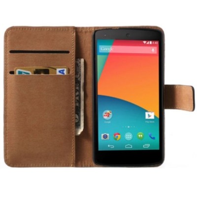 LG Nexus 5 E980 atvēramais melns ādas Litchi futrālis - maciņš / Vacins.lv