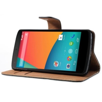 LG Nexus 5 E980 atvēramais melns ādas Litchi futrālis - maciņš / Vacins.lv