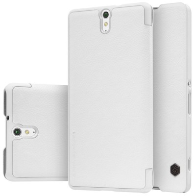 Greznais „Nillkin“ Qin sērijas ādas atvērams balts Sony Xperia C5 Ultra maciņš (maks) / Vacins.lv