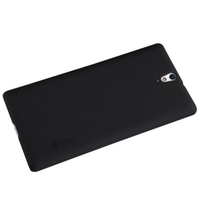 Sony Xperia C5 Ultra Nillkin Frosted Shield juodas plastikinis dėklas + apsauginė ekrano plėvelė / Priedai.lt