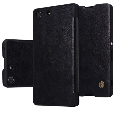 Greznais „Nillkin“ Qin sērijas ādas atvērams melns Sony Xperia M5 maciņš (maks) / Vacins.lv