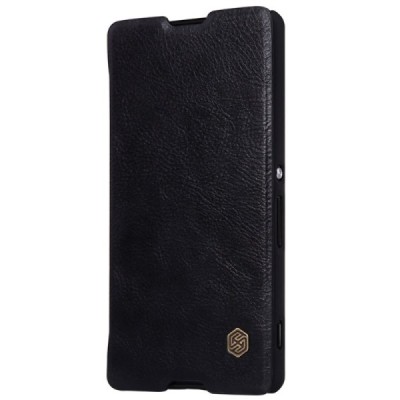 Greznais „Nillkin“ Qin sērijas ādas atvērams melns Sony Xperia M5 maciņš (maks) / Vacins.lv