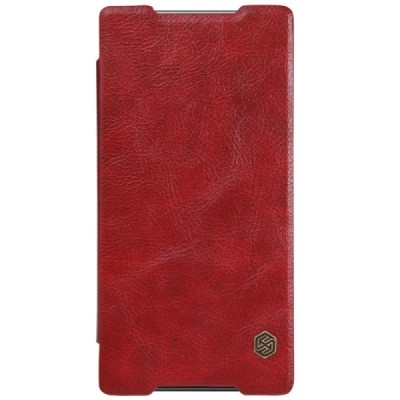 Prabangus „Nillkin“ Qin serijos raudonas odinis atverčiamas Sony Xperia Z5 Premium dėklas / Priedai.lt