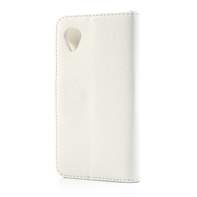 LG Nexus 5 E980 atvēramais balts ādas Litchi futrālis - maciņš / Vacins.lv