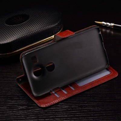 LG Nexus 5X atverčiamas rudas odinis dėklas - piniginė / Priedai.lt