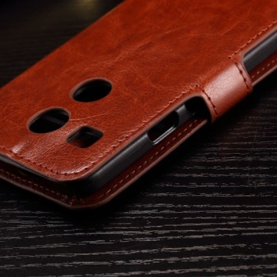 LG Nexus 5X atverčiamas rudas odinis dėklas - piniginė / Priedai.lt