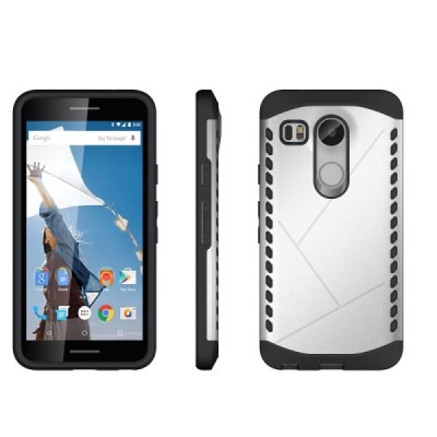 Sustiprintos apsaugos LG Nexus 5X sidabrinis kieto silikono (TPU) ir plastiko dėklas / Priedai.lt