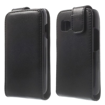 Samsung Galaxy Young 2 (G130) klasisks ādas vertikāli atvēramais melns maciņš / Vacins.lv