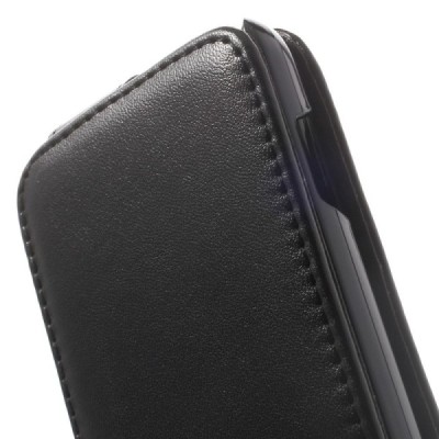 Samsung Galaxy Young 2 (G130) klasisks ādas vertikāli atvēramais melns maciņš / Vacins.lv