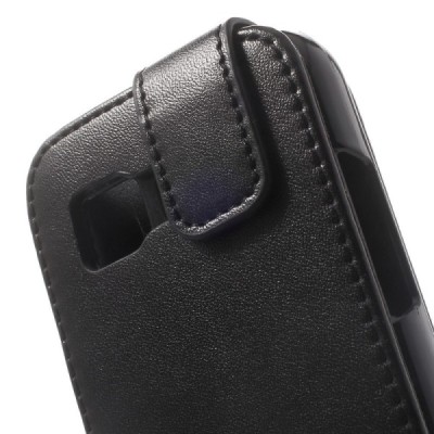 Samsung Galaxy Young 2 (G130) klasisks ādas vertikāli atvēramais melns maciņš / Vacins.lv