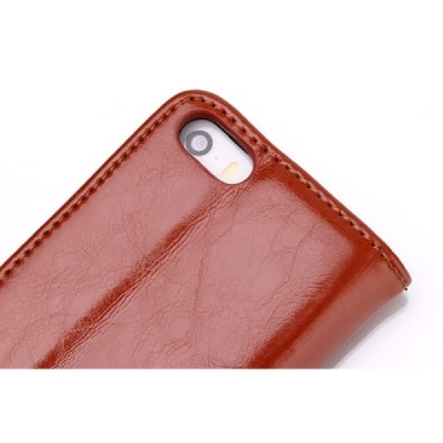 Apple iPhone 5S solīds atvēramais ādas brūns maciņš / Vacins.lv