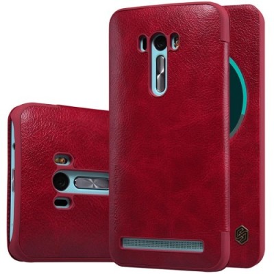 Prabangus „Nillkin“ Qin serijos raudonas odinis atverčiamas Asus Zenfone Selfie (ZD551KL) dėklas - knygutė / Priedai.lt