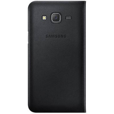Samsung Galaxy J5 oficiāls Flip Wallet Cover atvērams melns ādas maciņš (maks) / Vacins.lv