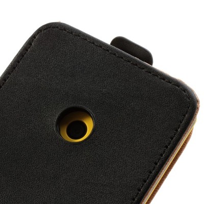 Nokia Lumia 520 klasisks ādas vertikāli atvēramais melns maciņš / Vacins.lv