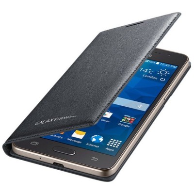 Samsung Galaxy Grand Prime (G530, G531) originalus Flip Wallet Cover atverčiamas juodas odinis dėklas - piniginė / Priedai.lt