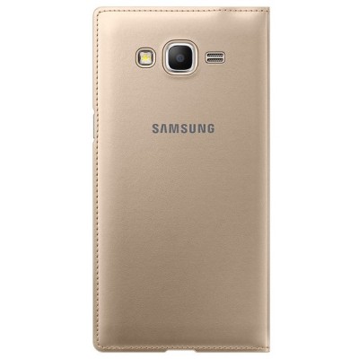 Samsung Galaxy Grand Prime (G530, G531) oficiāls Flip Wallet Cover atvērams zelta ādas maciņš (maks) / Vacins.lv