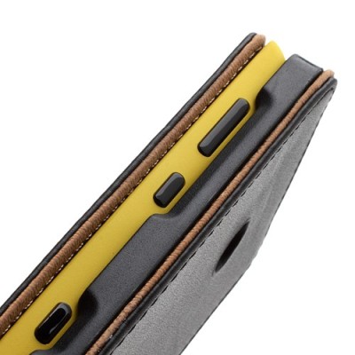 Nokia Lumia 520 klasisks ādas vertikāli atvēramais melns maciņš / Vacins.lv