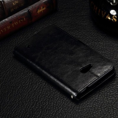 Microsoft Lumia 550 atverčiamas juodas odinis dėklas - piniginė / Priedai.lt