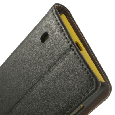 Juodas odinis atverčiamas Nokia Lumia 520 dėklas - piniginė / Priedai.lt
