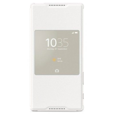 Oficiāls Sony Xperia Z5 Premium Style Cover Window balts atvērams maciņš SCR46 / Vacins.lv