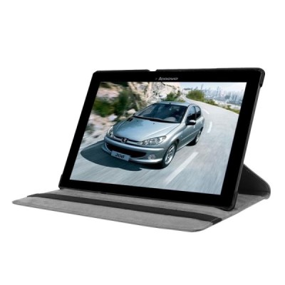 Lenovo Tab2 A10-70 10,1" atverčiamas, sukamas 360 laipsnių, juodas odinis dėklas - stovas / Priedai.lt