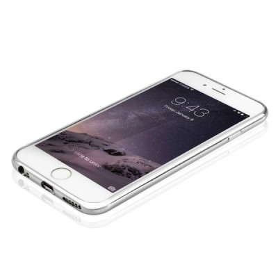 Apple iPhone 6 (6s) „Baseus“ Shining Case TPU silikoninis skaidrus permatomas itin plonas dėklas su sidabriniu rėmeliu / Priedai