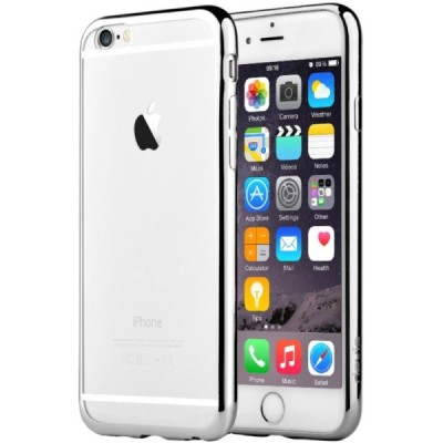 Apple iPhone 6S elegants „Devia“ Glitter dzidrs (caurspīdīgs) silikona apvalks (apmales sudrabā krāsā) ar ekrāna aizsargstikls /