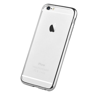 Apple iPhone 6 (6s) „Devia“ Glitter Case TPU silikoninis skaidrus permatomas itin plonas dėklas su sidabriniu rėmeliu ir apsaugi