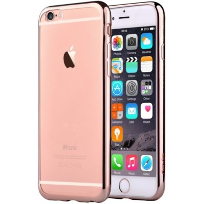 Apple iPhone 6 (6s) „Devia“ Glitter Case TPU silikoninis skaidrus permatomas itin plonas dėklas su rožiniu rėmeliu ir apsauginis