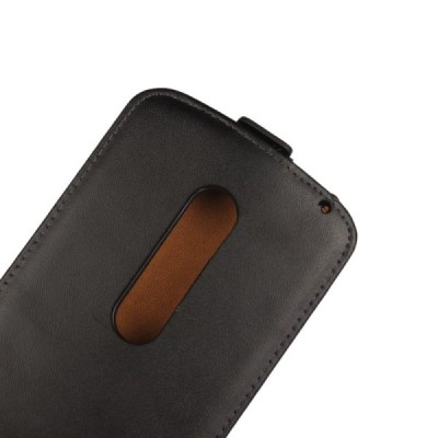 Motorola Moto X Play klasikinis vertikaliai atverčiamas juodas odinis dėklas / Priedai.lt
