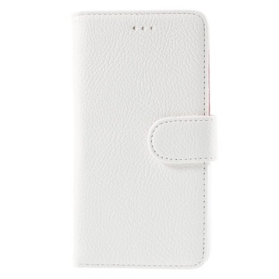 Huawei Y6 atverčiamas baltas odinis Litchi dėklas - piniginė / Priedai.lt