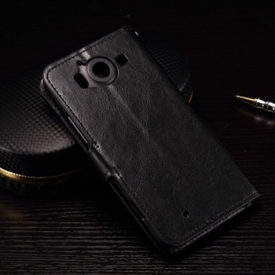 Microsoft Lumia 950 atvēramais ādas melns maciņš (maks) / Vacins.lv