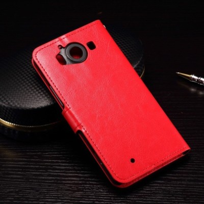 Microsoft Lumia 950 atvēramais ādas sarkans maciņš (maks) / Vacins.lv