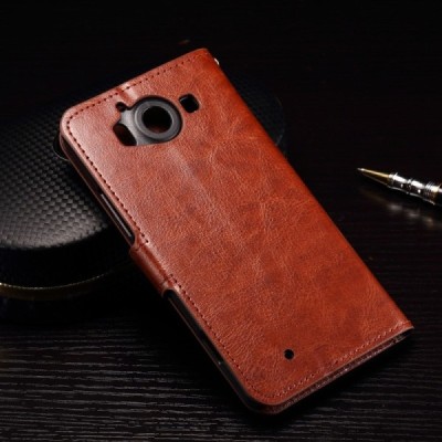 Microsoft Lumia 950 atvēramais ādas brūns maciņš (maks) / Vacins.lv