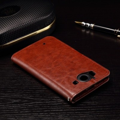 Microsoft Lumia 950 atvēramais ādas brūns maciņš (maks) / Vacins.lv