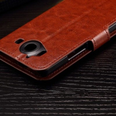 Microsoft Lumia 950 atvēramais ādas brūns maciņš (maks) / Vacins.lv