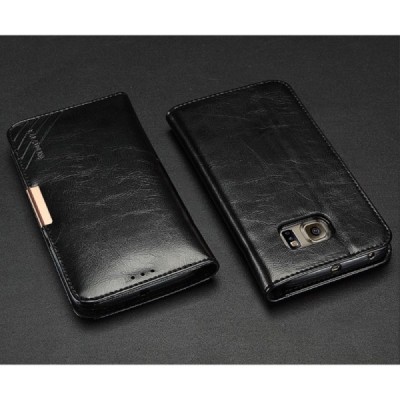 Samsung Galaxy S6 Edge (G925) „Kalaideng“ Royale ādas atvēramais melns maciņš / Vacins.lv