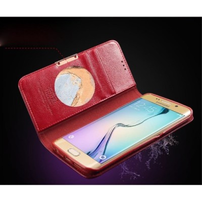 „Kalaideng“ Royale atverčiamas bordo odinis Samsung Galaxy S6 Edge (G925) dėklas / Priedai.lt